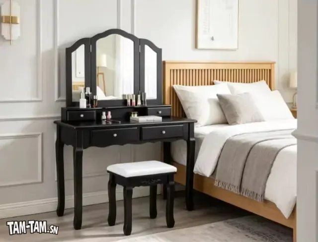 ensemble coiffeuse noir à miroir