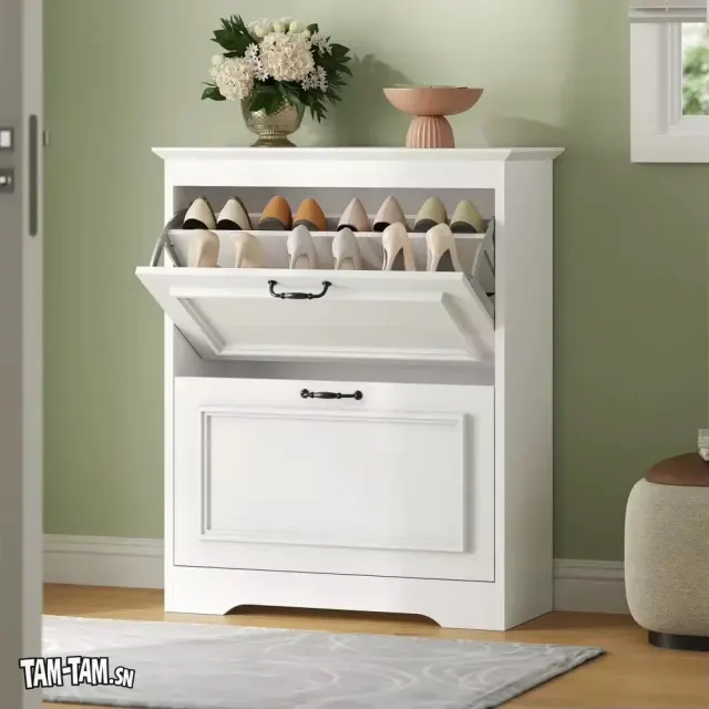Meuble à chaussure blanc à deux abattants