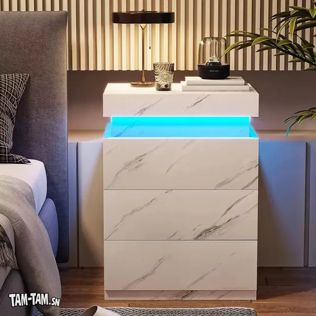 Table de chevet moderne en faux marbre blanc