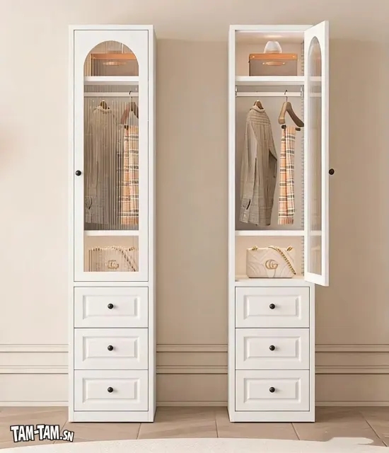Armoire étroite et blanche de style moderne