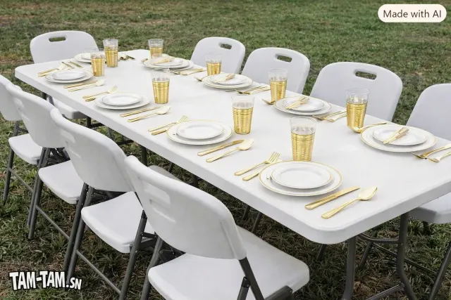 Ensemble table pliante blanche + Couverts de luxe