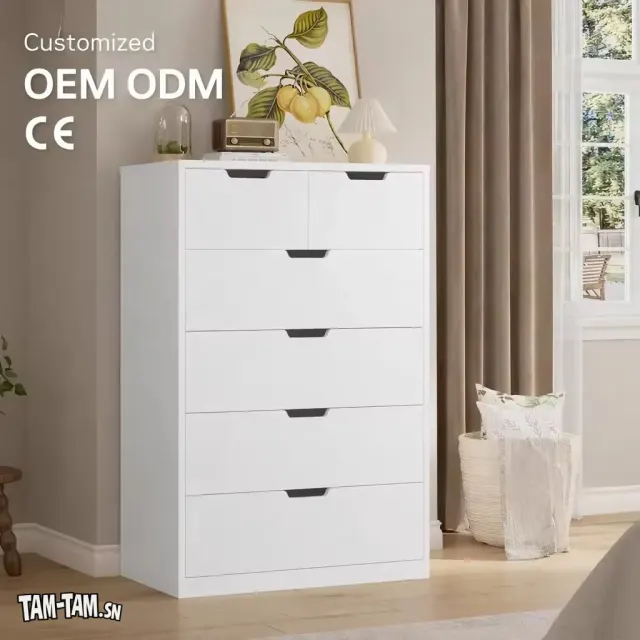 Commode de rangement blanche à six tiroirs