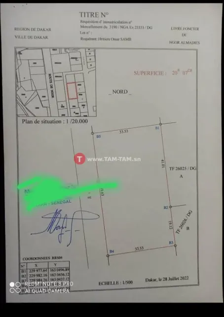 Terrain situés aux almadies 900 mille le m²