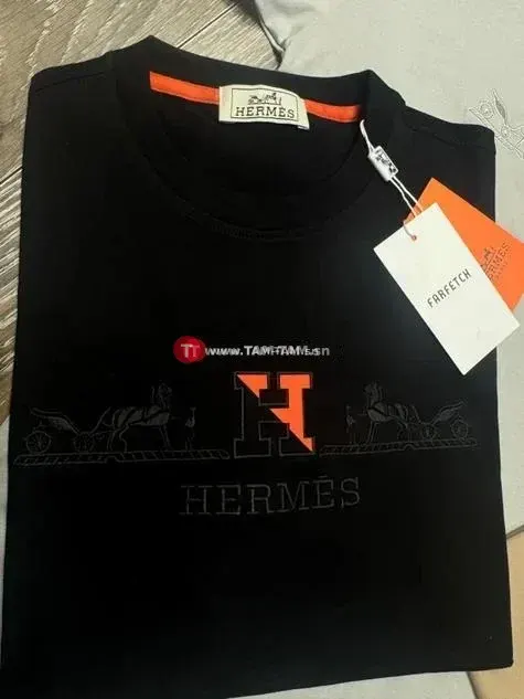 Hermès t-shirt noir et blanc édition limitée détails orange