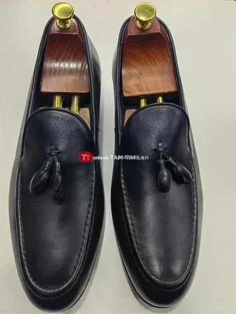 Mocassins cuir marron ou noir pompons homme confort