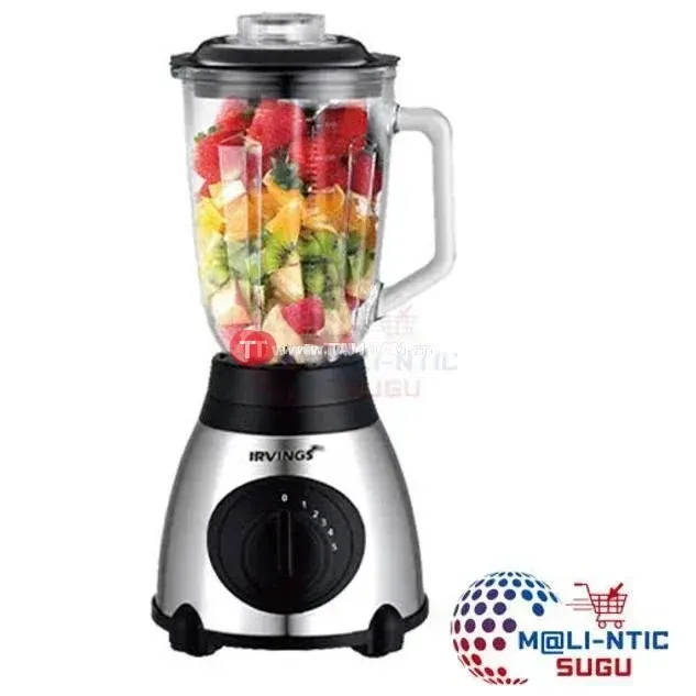 IRVINGS Blender 1,5L Bol Verre Argent Noir