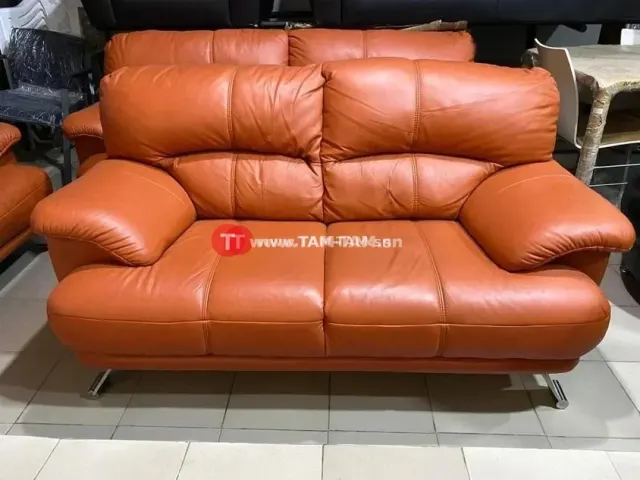 salon en cuir 6 places cognac pieds métalliques