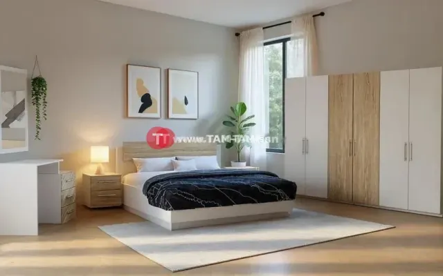 Chambre complète moderne bois clair et blanc 4 pièces