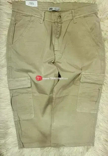 Zara bermuda cargo beige coton poches latérales