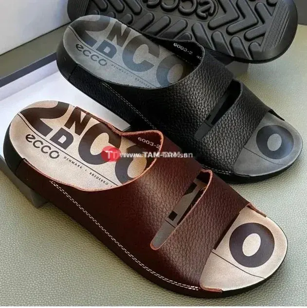 ECCO Mule Ouverte Cuir Noir et Marron Antidérapante