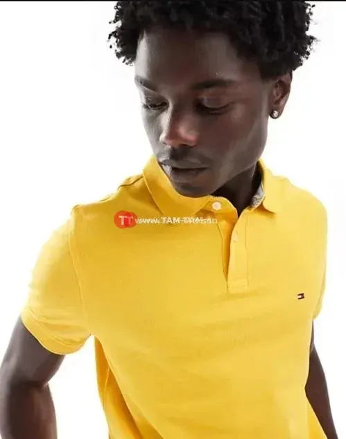 Tommy Hilfiger Polo Jaune Manches Courtes Ajusté