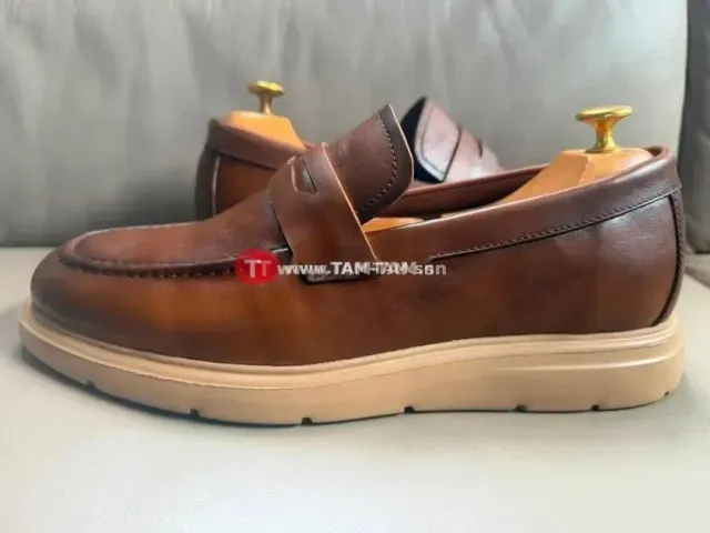 Mocassin cuir marron confortable semelle épaisse