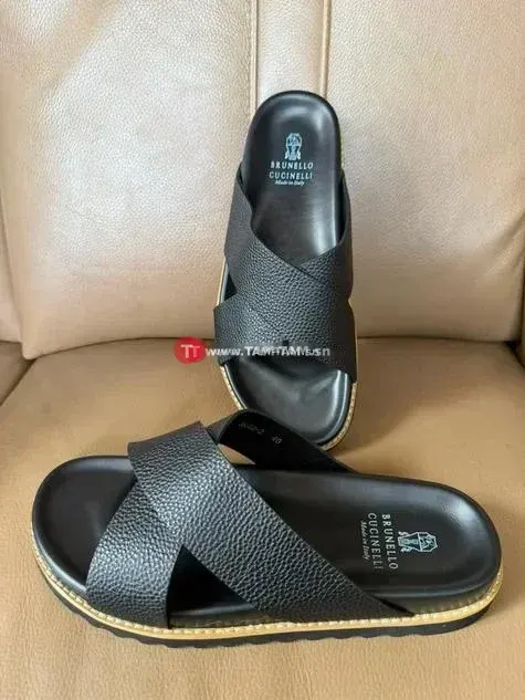 sandales cuir noir Brunello Cucinelli