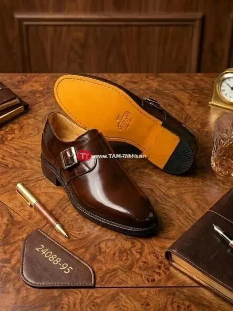 Chaussures cuir marron foncé boucle élégantes