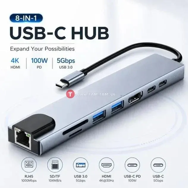 Station d'accueil USB C 8 en 1