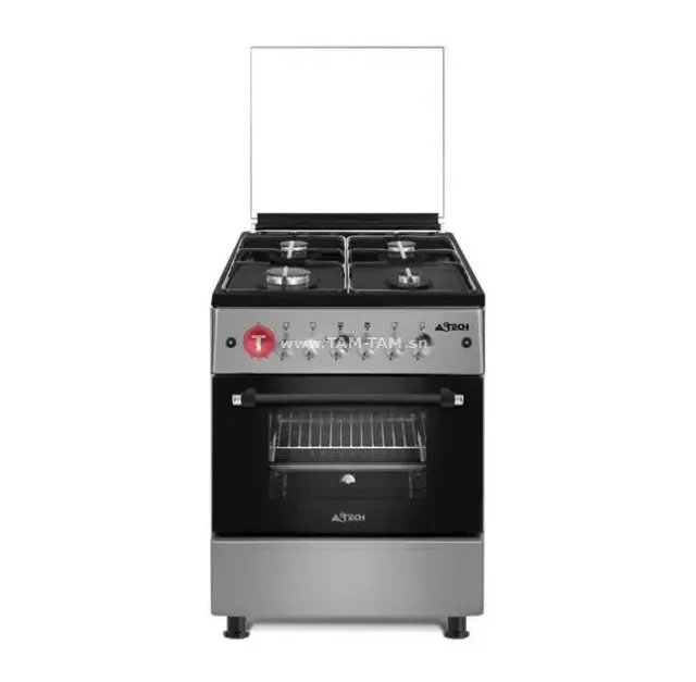 Cuisinière gaz 4 feux noir inox four intégré