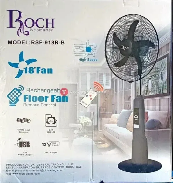 ventilateur rechargeable roch 18" avec télécommande
