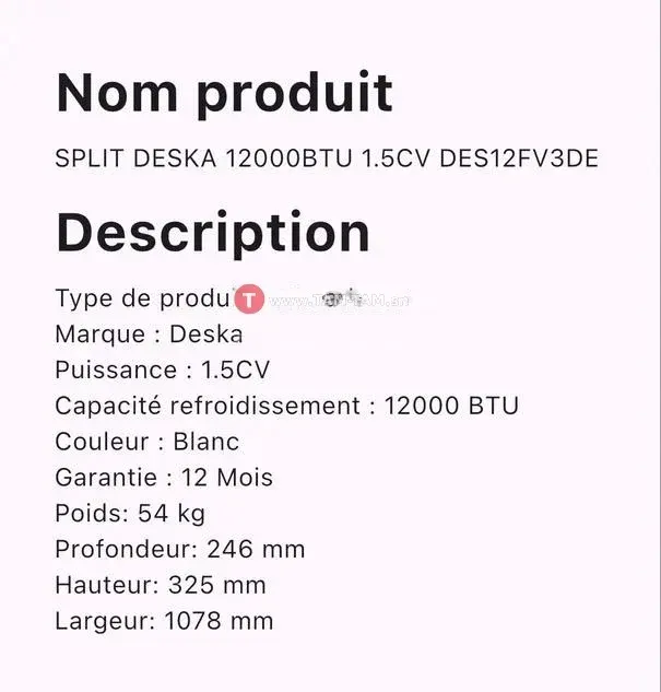 Split Deska DES-VT14 blanc 12000 BTU