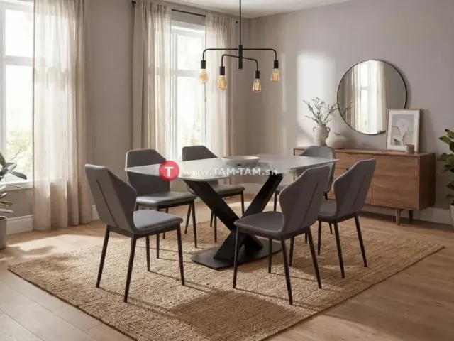 TABLE A MANGER 6 PLACES 160X90 BLANC GRIS A
