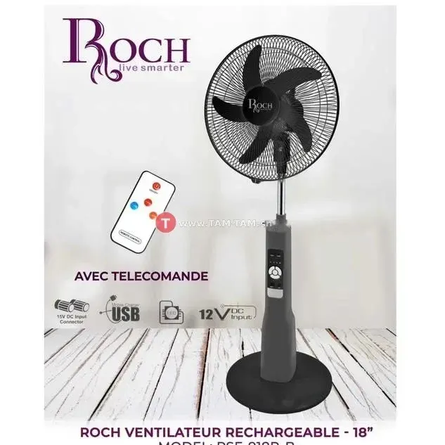 VENTILATEUR ROCH 18'' SUR PIED RECHARGEABLE