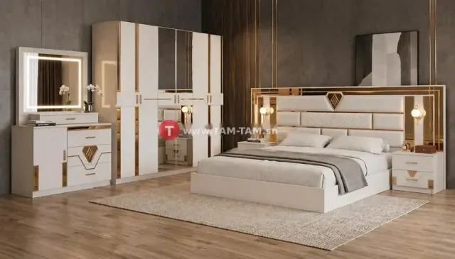 CHAMBRE A COUCHER ARMOIRE 6BATTANTS 5PIECES