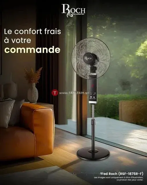 VENTILATEUR ROCH 18' SUR PIED AVEC TELECOMMANDE NOIR