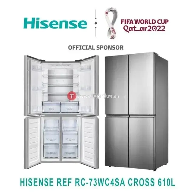 REFRIGERATEUR HISENSE SIDE BY SIDE 4PORTES 500LITRES