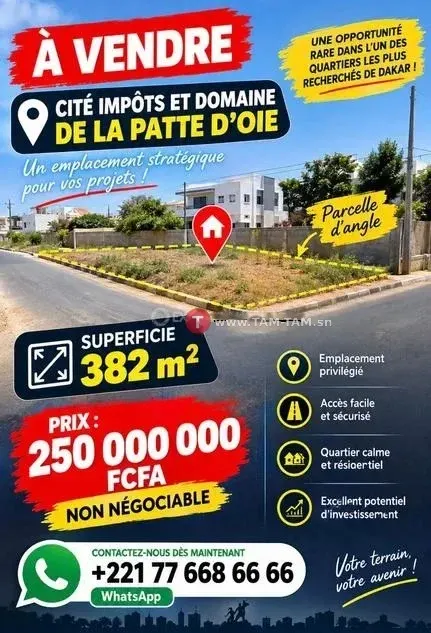 Terrain 382 m² angle à la Cité impôts et domaines