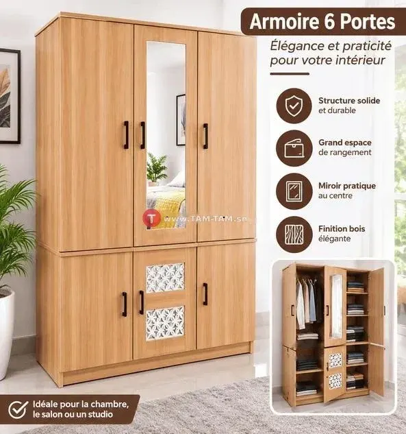 Armoire 6 Portes avec Miroir