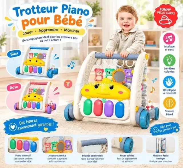 Trotteur Bébé 2 en 1 avec Piano Musical