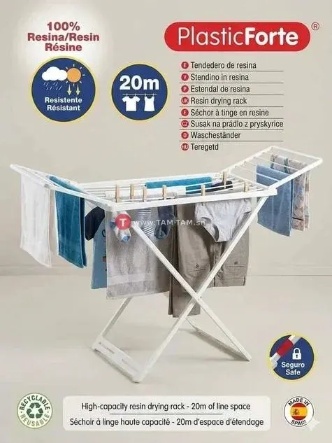 Étendoir à linge robuste en résine Plastic Forte