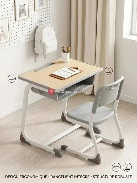 Bureau Enfant Bois et Blanc avec Chaise