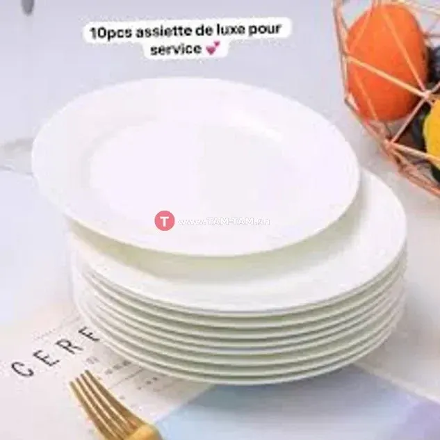 Assiettes plates blanches – Lot de 10, classique