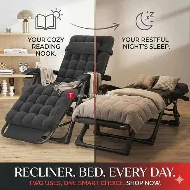 Chaise pliable 2 en 1 avec matelas confortable.