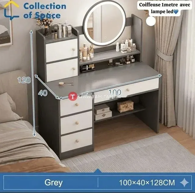 Coiffeuse Blanche Moderne avec Miroir LED
