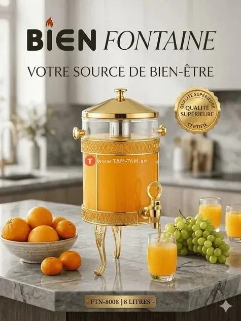 Fontaine à boisson 8L avec support doré
