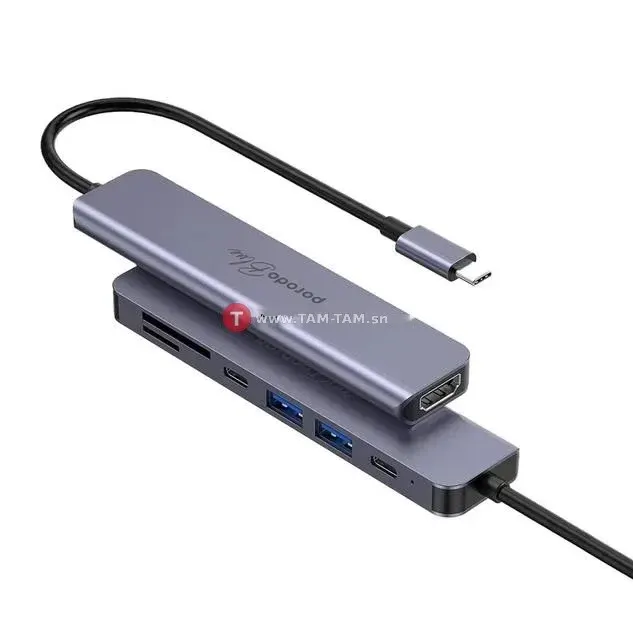 Adaptateur multiport Hub Porodo 7 en 1 HDMI 2XUSB-A-C SD