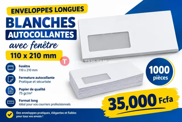 Enveloppes longues blanches autocollantes