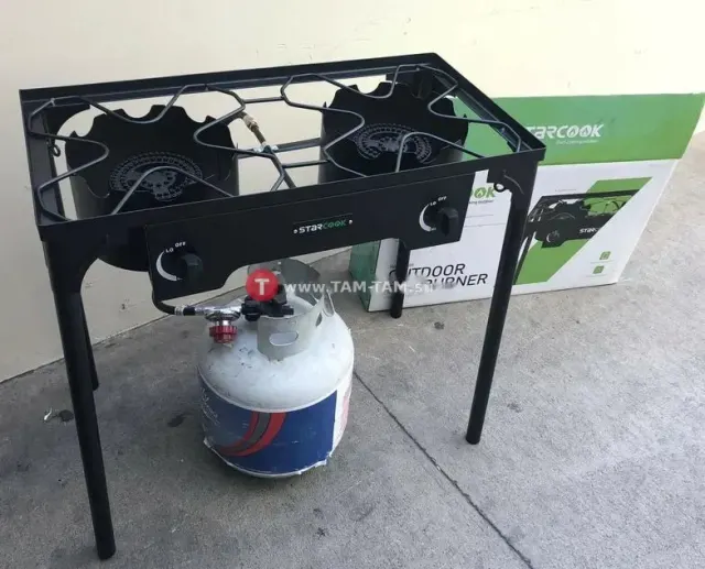 Cuisinière à double brûleur en fonte pour cuisine extérieur