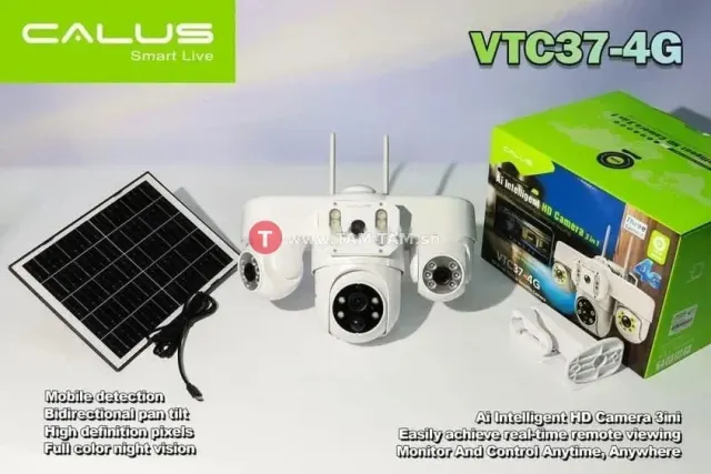 Caluscm - Caméra de surveillance solaire 3-en-1 avec IA