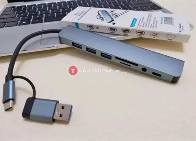 Adaptateur répartiteur de hub USB-C 7 en 1 avec multiport