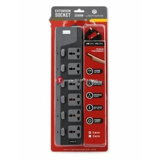 LIGHTWAVE Multiprise à 5 prises, Puissance max. 2500W