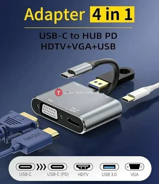 Adaptateur multiport USB-C vers VGA, HDMI, USB-C, USB 3.0
