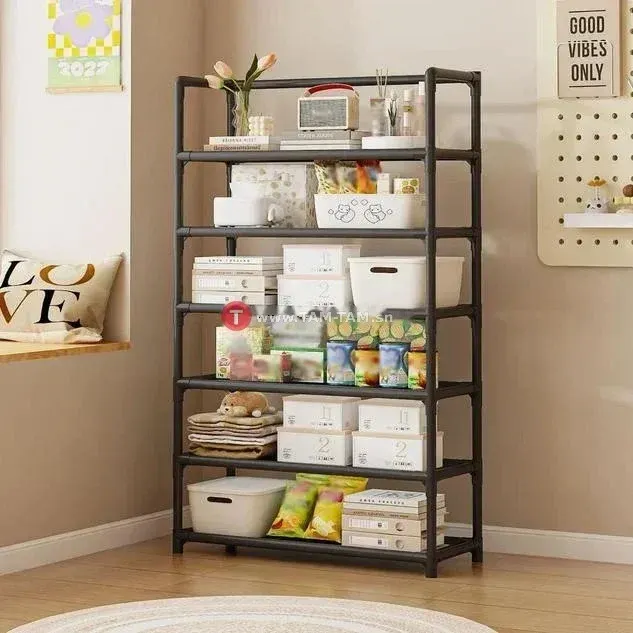 Étagère métal 6 niveaux noire rangement maison bureau