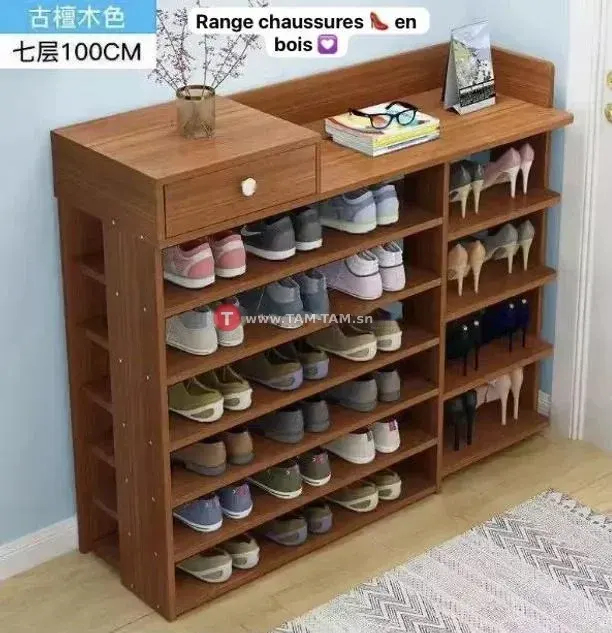 Étagère chaussures bois naturel 7 étagères 100 cm