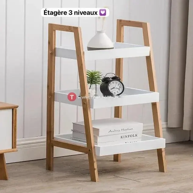Étagère 3 niveaux bois naturel et blanc compacte