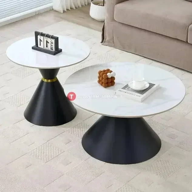 Tables basses design marbre noir et doré ensemble 2