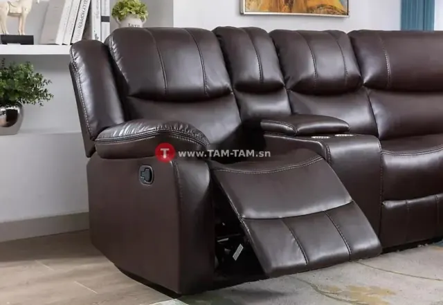 Salon en cuir 5 places avec fauteuils inclinables