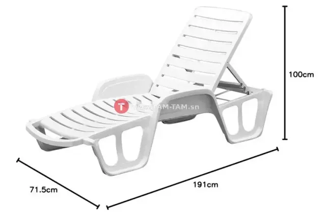 Transat en plastique pour plage/piscine avec accoudoirs