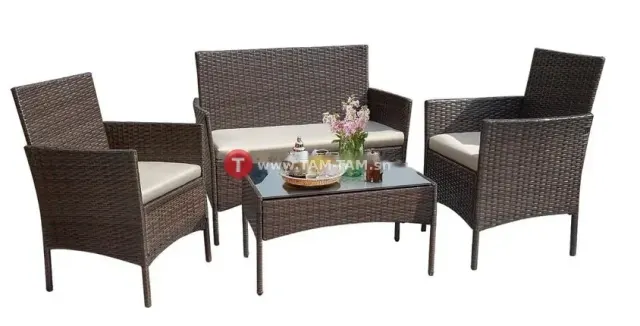 Salon de jardin de 4 places avec table basse en verre